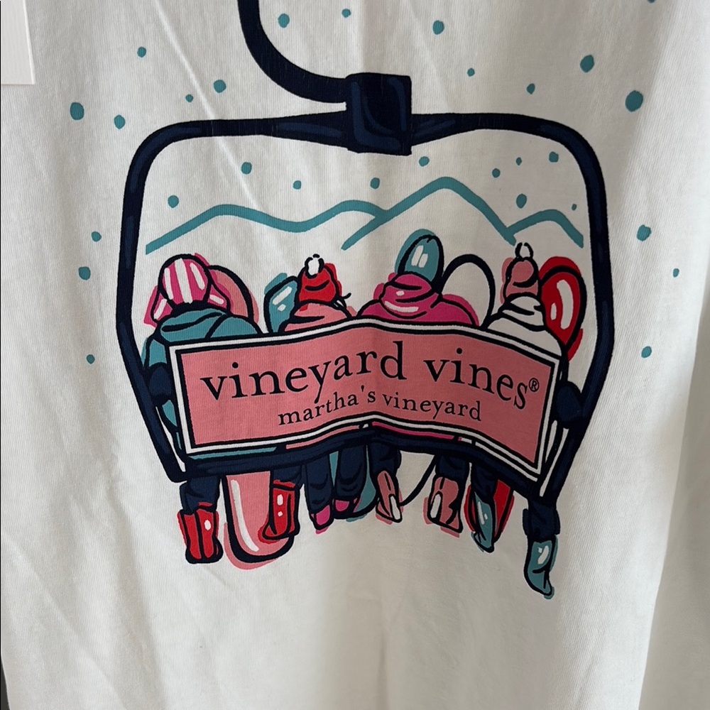Vineyard Vines Women's Long Sleeve Tee - Holiday Ski with Pink and Blue
